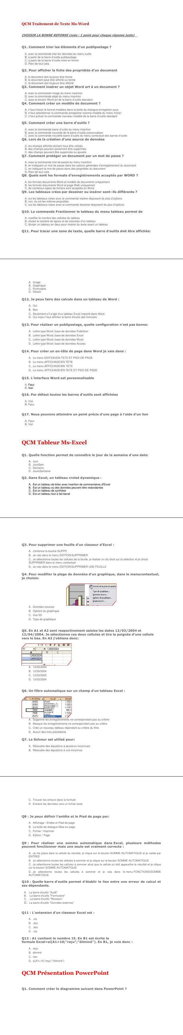 Examen Qcm Bureautique Avec Correction Qcm Word Qcm Excel Riset Riset Hot Sex Picture