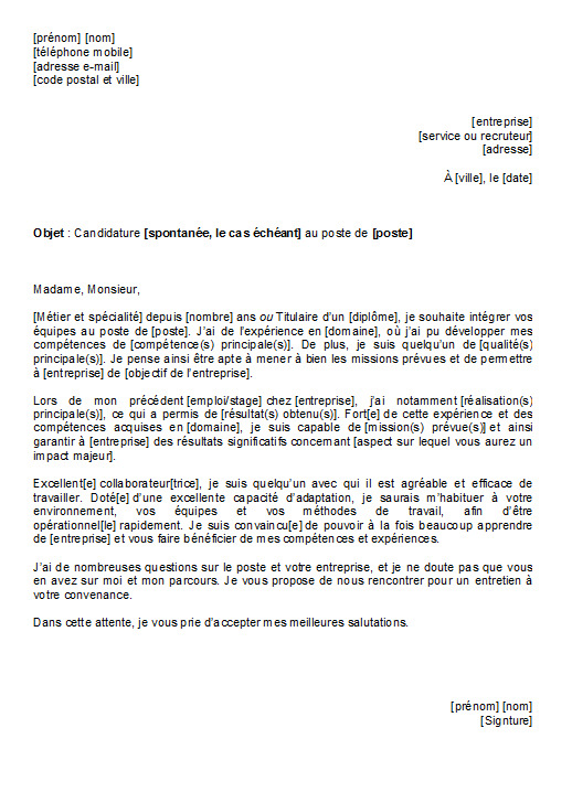 Lettre de motivation passe partout - Modèles Word