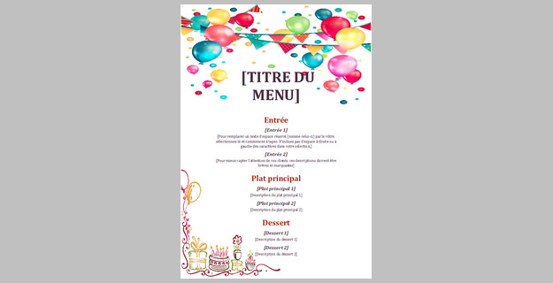 Modele De Menu Pour Anniversaire Sur Word Modeles Word